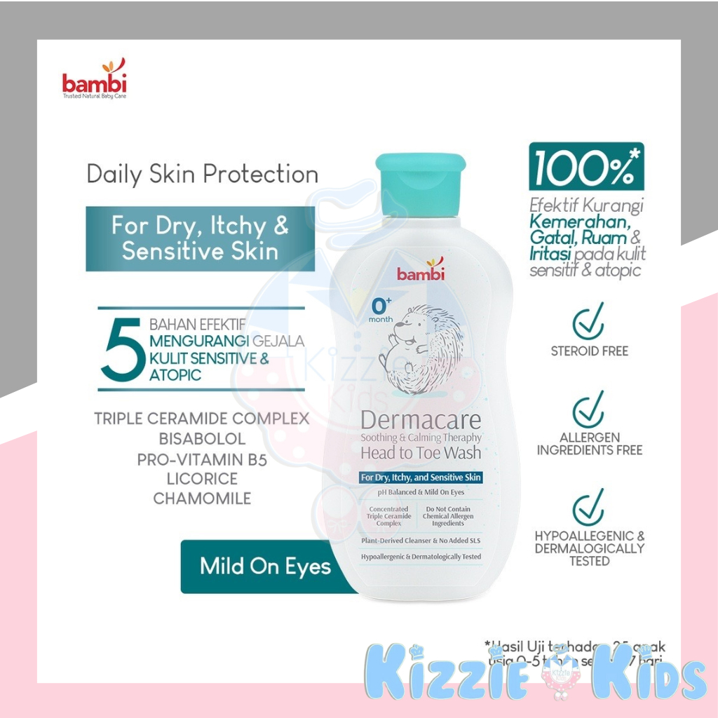 BAMBI BABY DERMACARE DAILY SHOOTHING CALMING HEAD TO TOE WASH 200ML / Sabun &amp; Shampoo Bayi