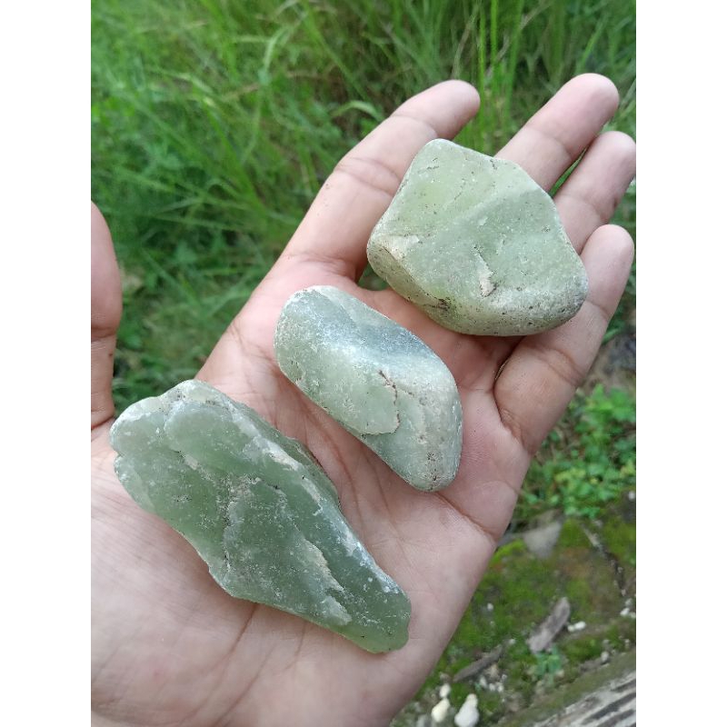 ✅ 3 pcs Batu Giok Air / Neon Aceh ( Rough Bahan Batu Akik Natural - bukan bacan lumut sungai dareh f