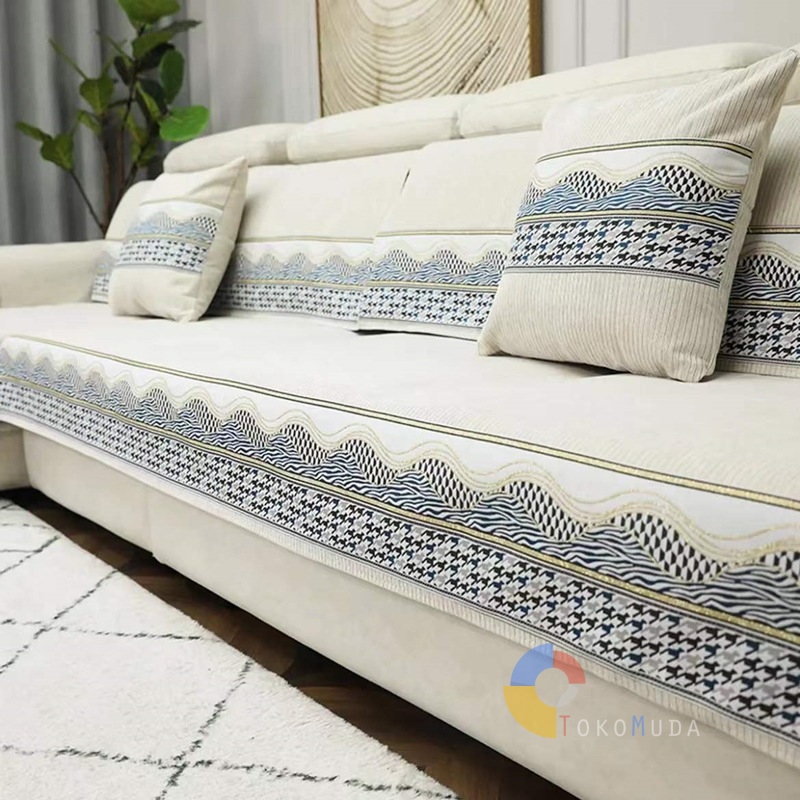 TOKOMUDA COD Sarung Sofa Penutup Pelindung Sofa Chenille Light luxury houndstooth Cover sofa
