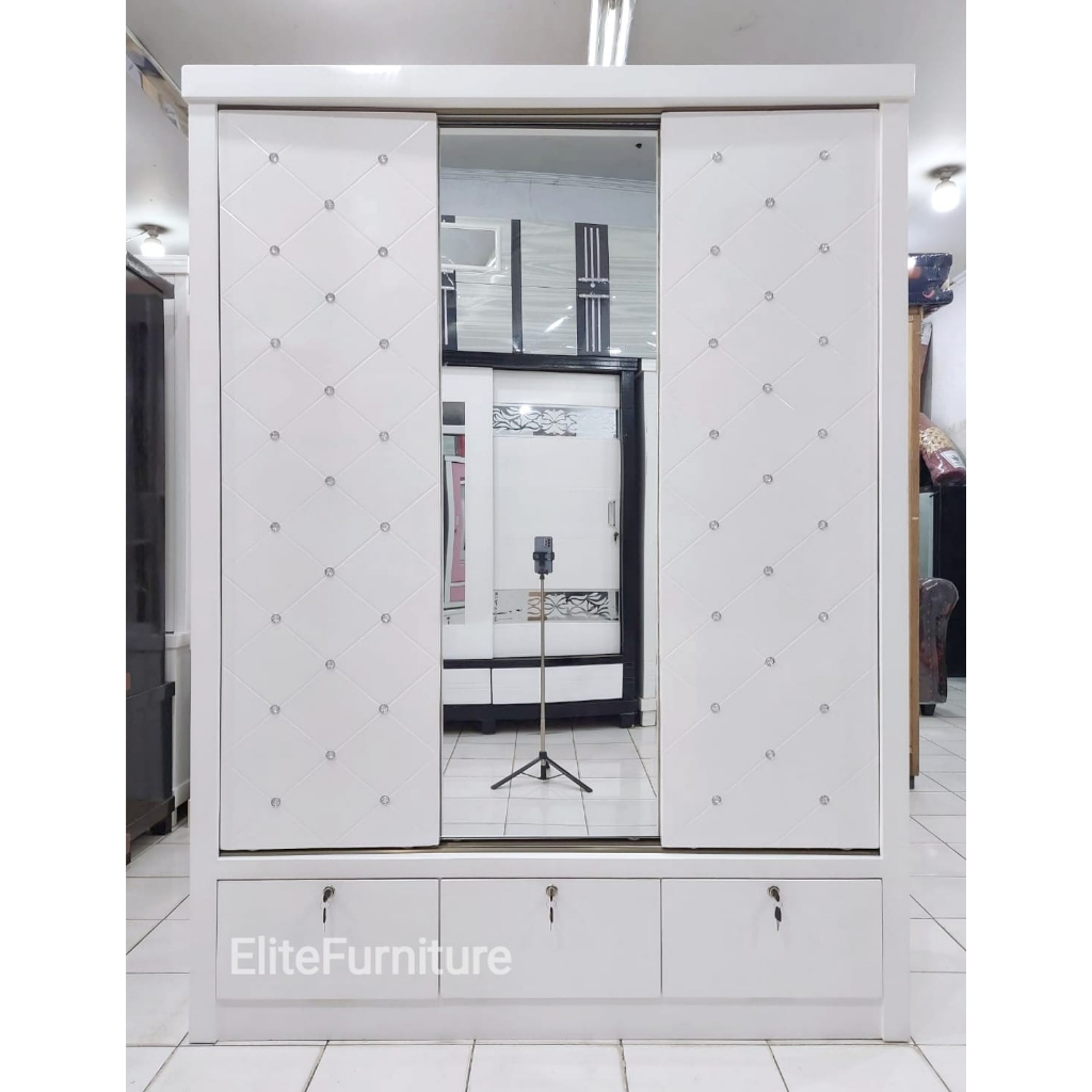 Lemari Pakaian 3Pintu Diamond Kunci , Lemari Sliding 3Pintu , Lemari Baju Gseser 3Pintu , Lemari Baj