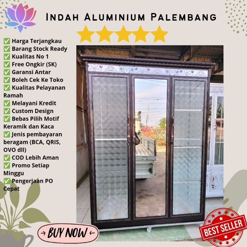 LEMARI PAKAIAN 3 PINTU ALUMINIUM MINIMALIS MURAH PALEMBANG