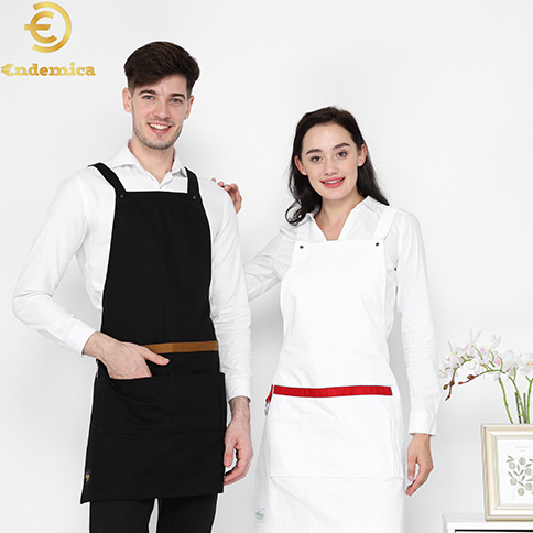 Apron chef celemek Koki full cotton tali silang plus bordir logo