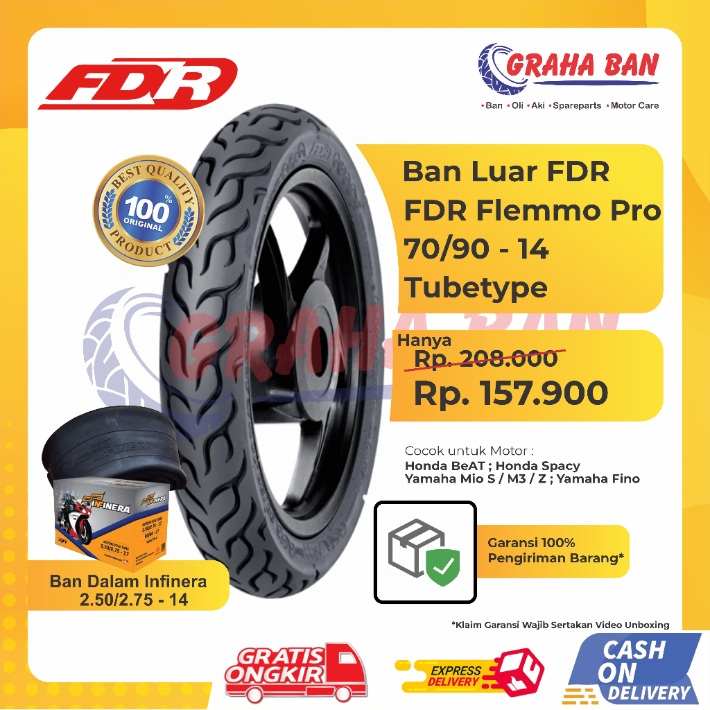 BUNDLING BAN MOTOR TUBETYPE (NON TUBELESS) FDR FLEMMO PRO RING 14 + BAN DALAM INFINERA / BAN MOTOR O