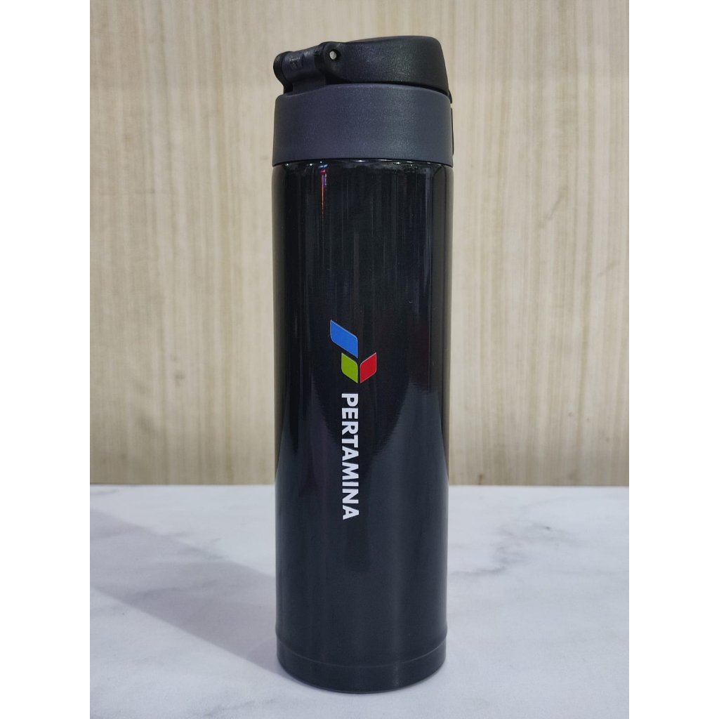 Termos Flip Custom Logo PERTAMINA / Souvenir Tumblr Custom Murah / Tumblr Custom Print 1 Sisi Timbul