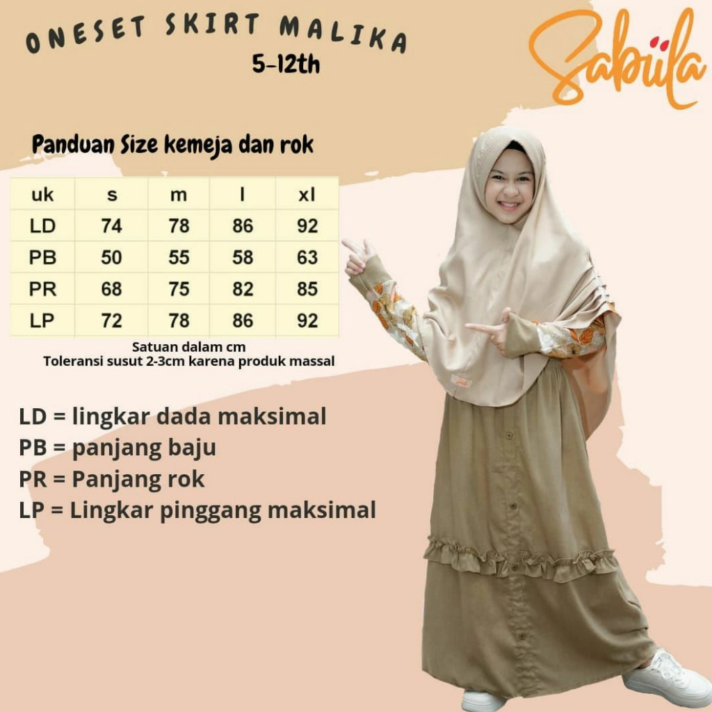 Baju Muslim Anak Perempuan One Set Skirt Malika Syar'i