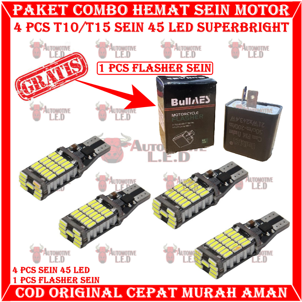 ORIGINAL COMBO PAKET HEMAT LAMPU SEIN MOTOR T15 45 LED FREE FLASHER SEIN | LAMPU SENJA MOTOR LAMPU SEN MOTOR