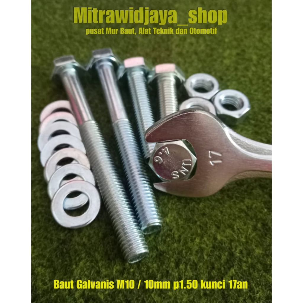 Baut kunci 17 17an baut bak truck panjang 1cm 2cm 3cm 4cm 5cm 6cm 7cm 8cm 9cm 10cm baut galvanis M10