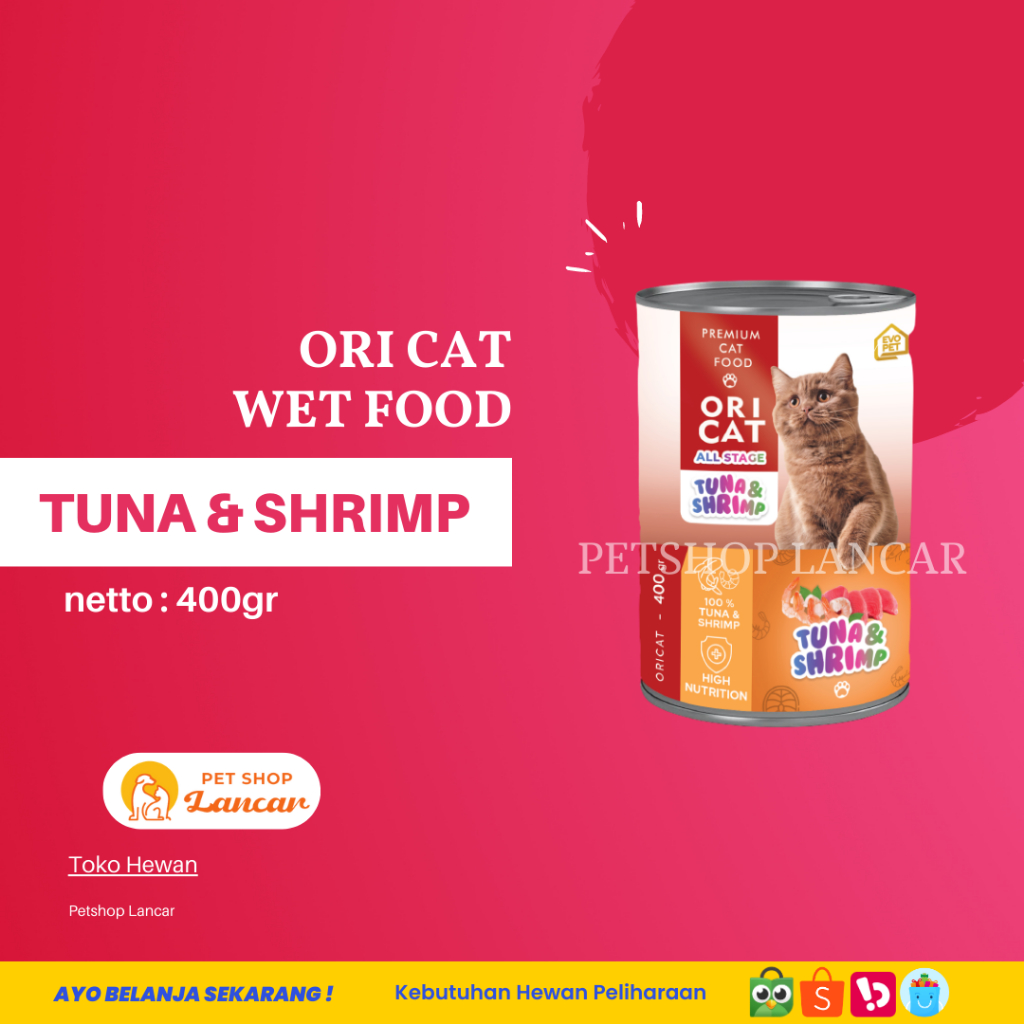 Makanan Kucing Basah Ori Cat Kaleng 400 gr - Tuna Shrimp