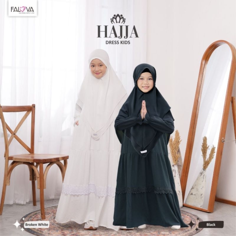 Gamis Anak Putih Crincle Premium | Hajja Dress Kids by Falova Anti Nerawang Furing Rayon | Gamis Ana