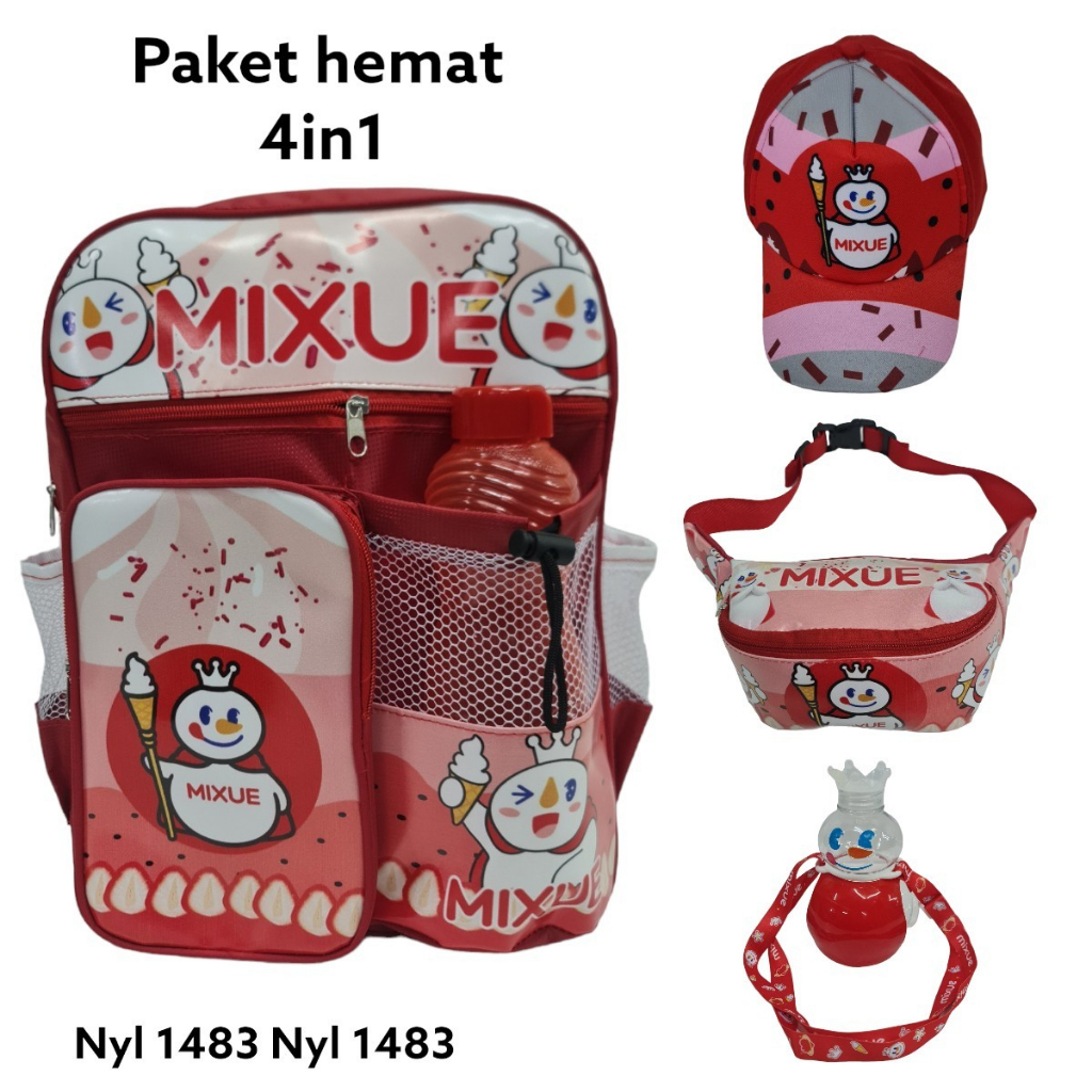 &quot;aurabagss&quot; - Beli 1 Dapat 5 Tas Anak Paket Set 5 In 1 Ransel Sekolah Anak PAUD TK SD Motif &quot;ICE CREAM MIXUE&quot; Terbaru Backpack Karakter Anak Unisex Viral Murah meriah