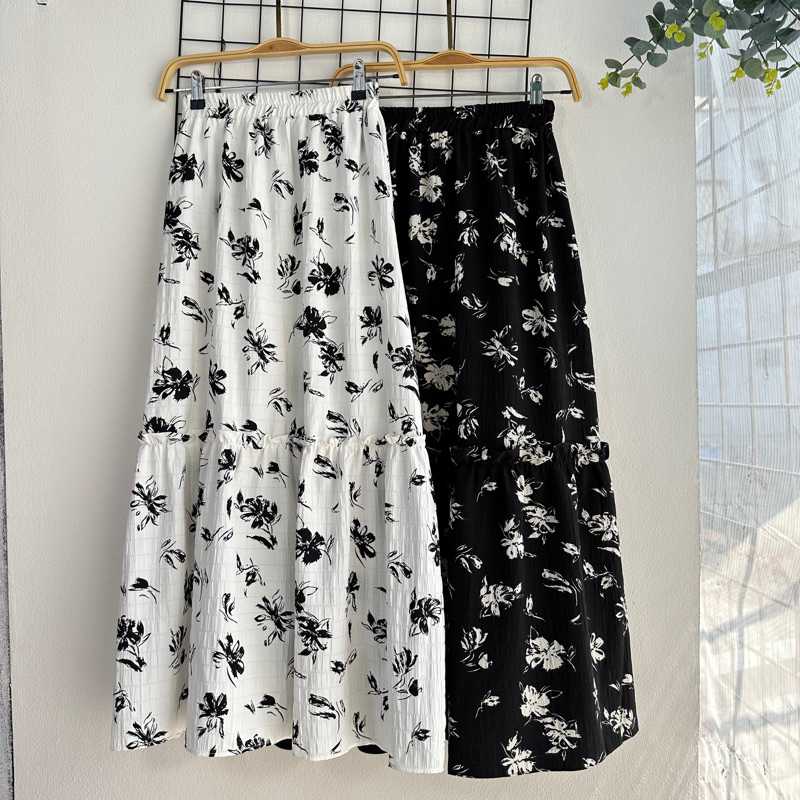 Rok wanita korean style panjang 92cm fit to xl bahan cott premium