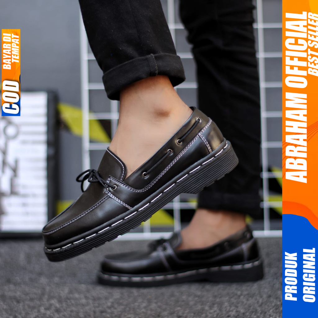 Sepatu Loafers Docmart Formal Pantofel Kerja Hitam Pria Abraham