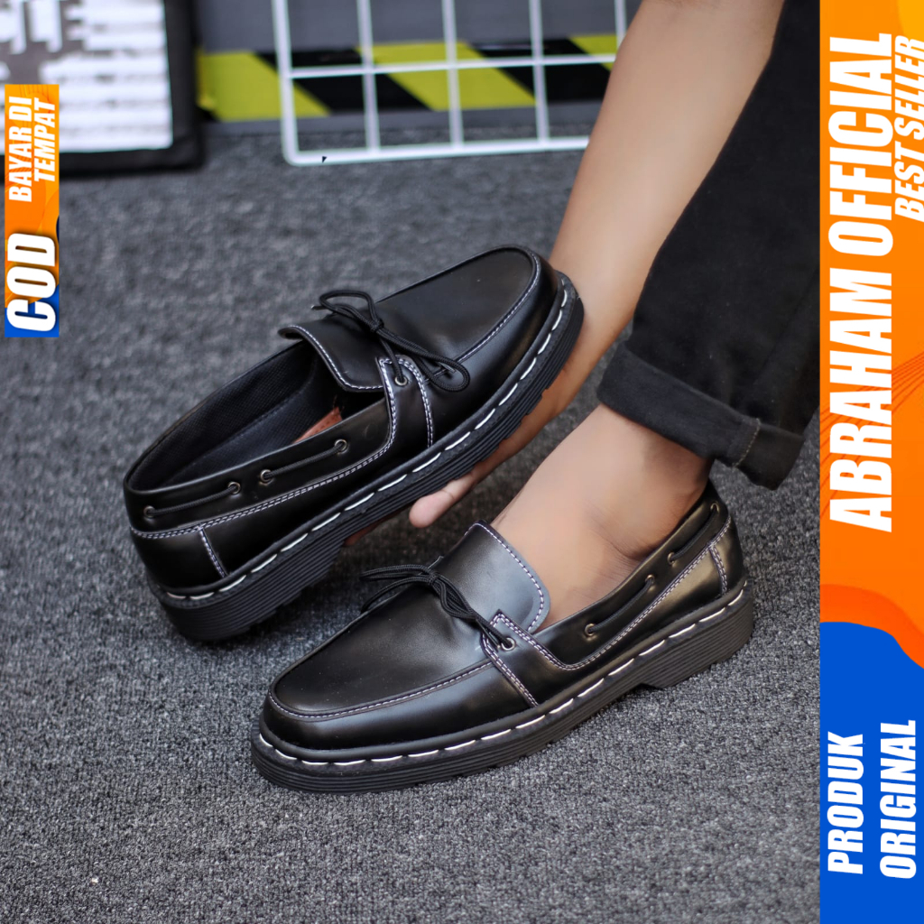 Sepatu Loafers Docmart Formal Pantofel Kerja Hitam Pria Abraham