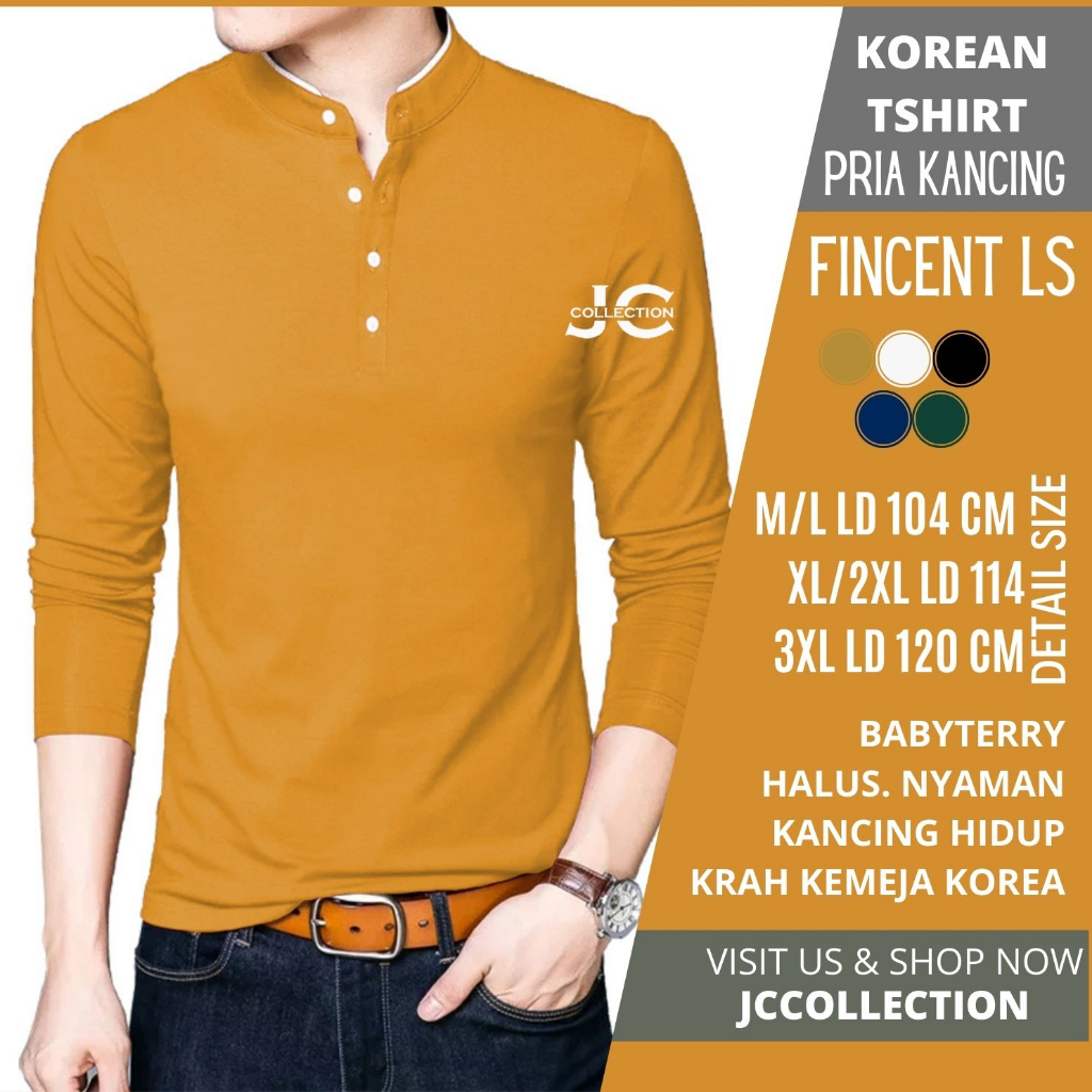 Tshirt Kaos Jumbo Pria / Tshirt Kaos Panjang Pria Gaya Korea Variasi Kancing Fincent - JCCollections