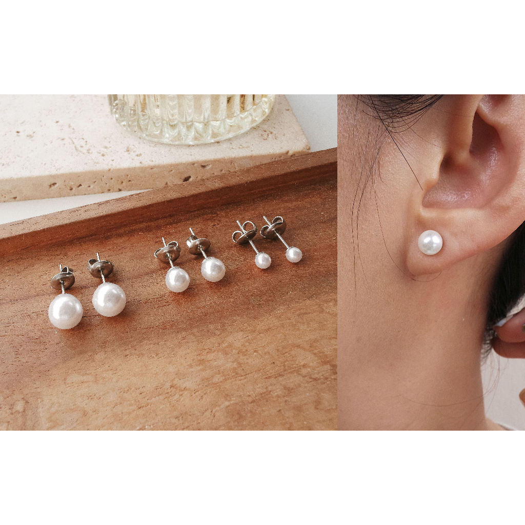 (ANTI KARAT) ANTING BASIC PEARL / ANTING MUTIARA (PAULA EARRINGS) - STAINLESS STEEL