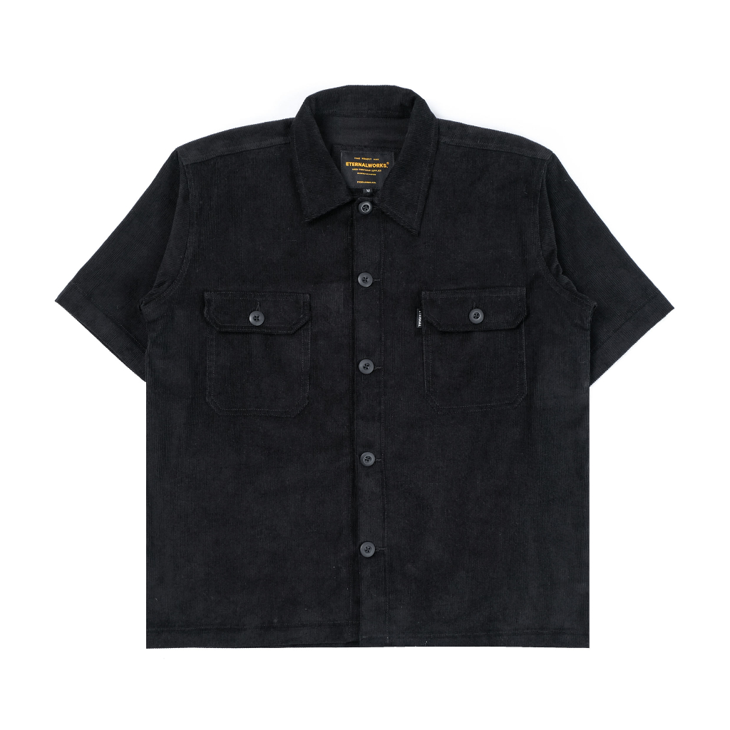 RUSH BLACK CORDUROY POCKET SHIRT - KEMEJA LENGAN PENDEK - KEMEJA CORDUROY