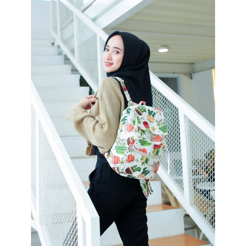 TAS RANSEL SERUT POT KAKTUS // taskanvasbdg - tas kanvas ransel sekolah wanita - tas gendong cewek lucu kekinian