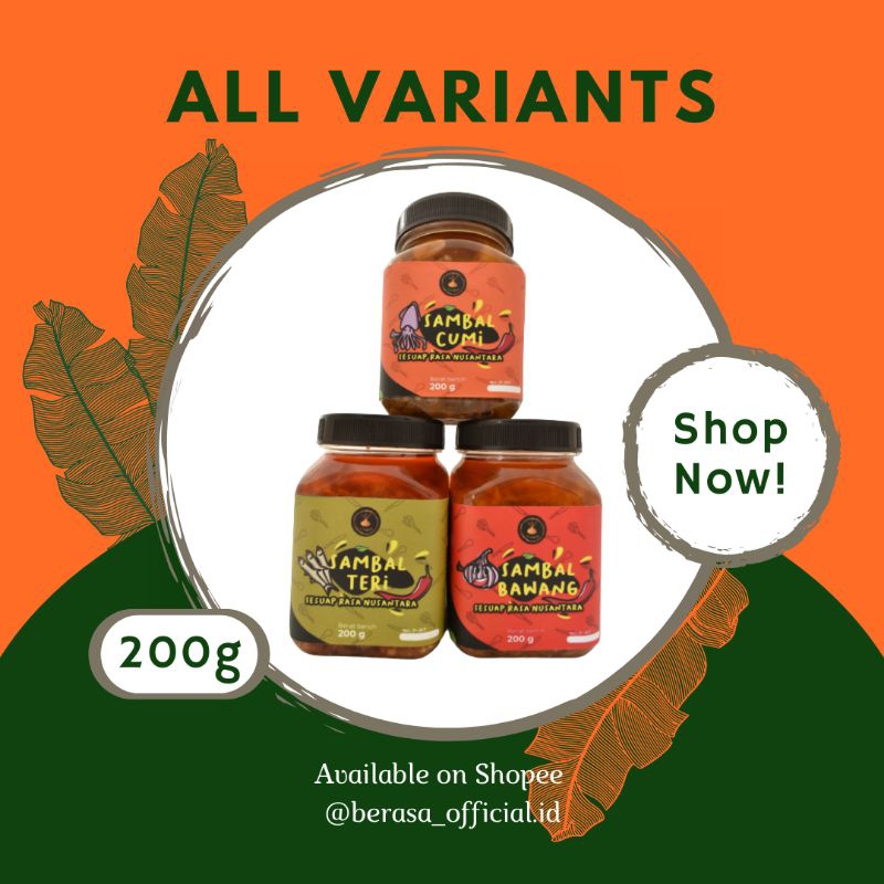 

PAKET HAMPERS Sambal Nusantara BERASA varian Sambal Cumi + Sambal bawang + Sambal Teri netto 200 gram