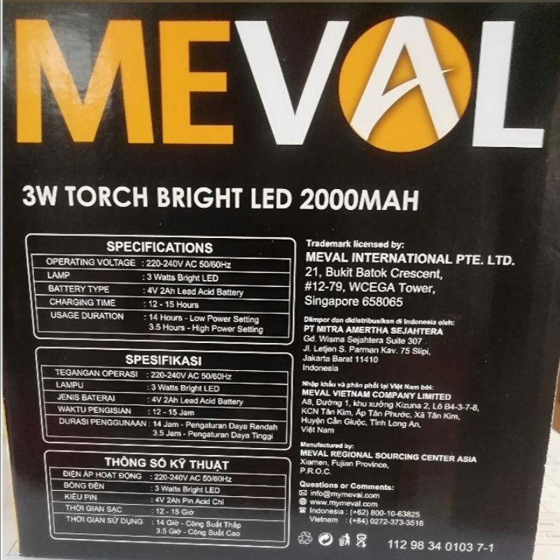 Senter Tangan Led Cas 3W Meval Mt4 - 03A