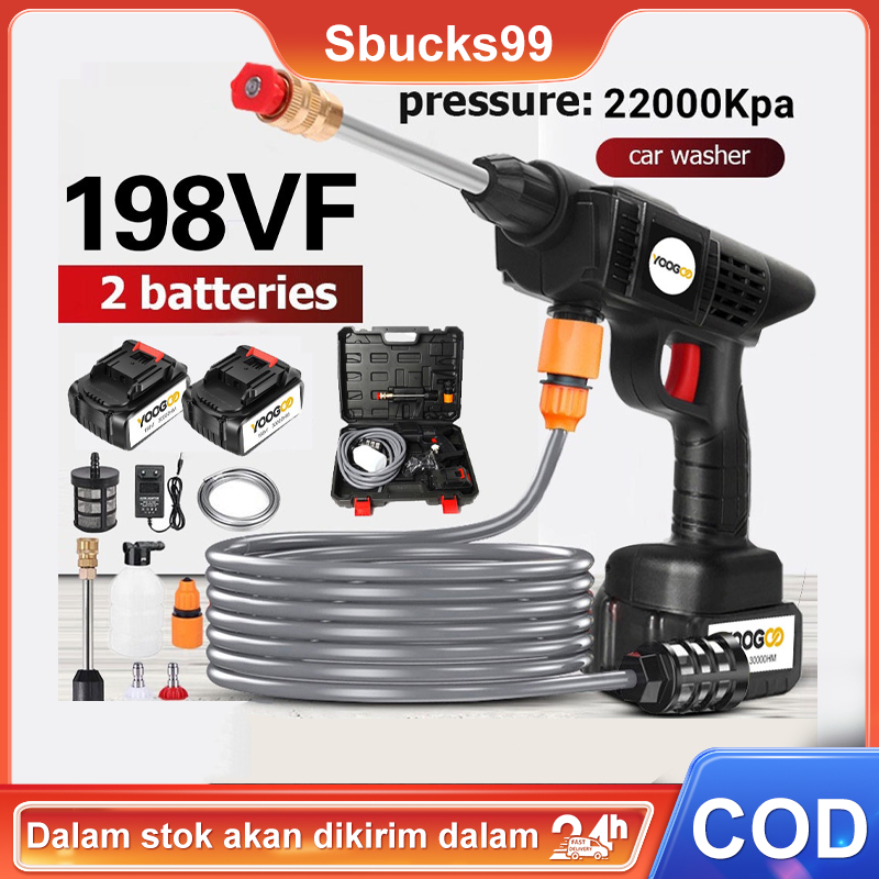 198VF Cuci Mobil Tanpa Kabel Alat /Portable Cordless High Pressure Car Washer With 2 Lithium Battery Power Sprayer Pressure Washer