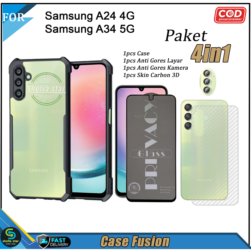 Paket 4in1 Case Samsung A24 4G A34 5G A54 5G Softcase Fusion Shockproof Transparan Casing