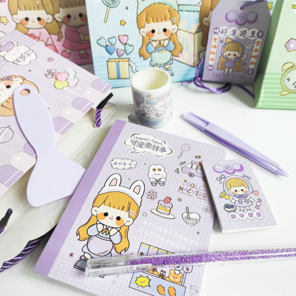 JAVASHOP Paket Stiker Momo Paper Bag Cute Girl Set Sticker