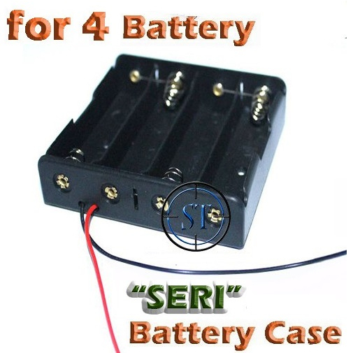 18650 x4 Kotak Battery SERI 4 Case Casing Tempat Batre Batere Baterai isi 4 Slot Plus KAbel Merah Hitam BA-139x4