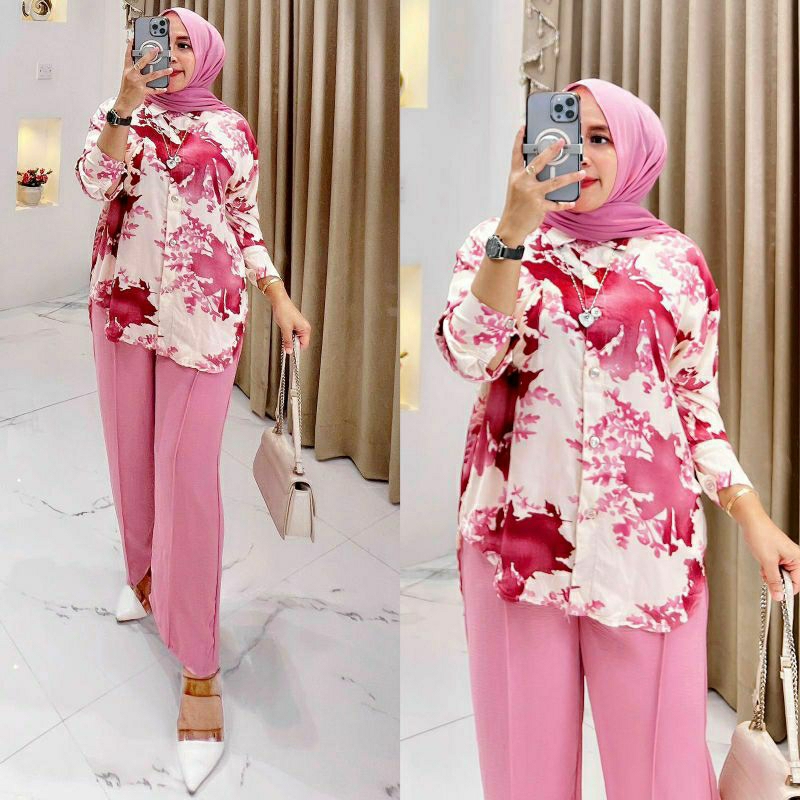 Betrice Set, SETELAN RAYON CANTIK MODIS FIT XXL LD 139 BAHAN TOP RAYON PREMIUM PANTS CRINKLE IMPORT KANCING AKTIF TERMURAH OOTD KEKINIAN TERLARIS