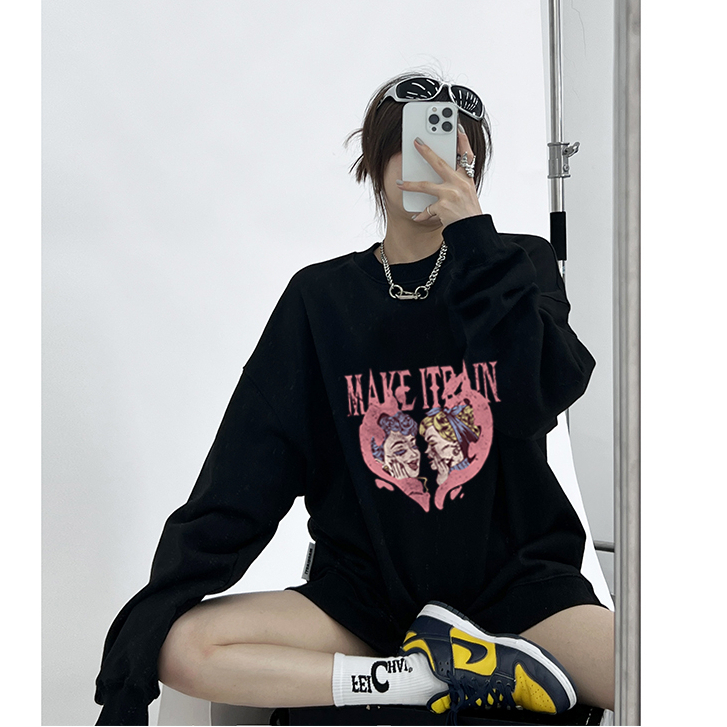 sweter wanita kekinian vintage cartoon graffiti print sweter basic lengan panjang sweater korean style