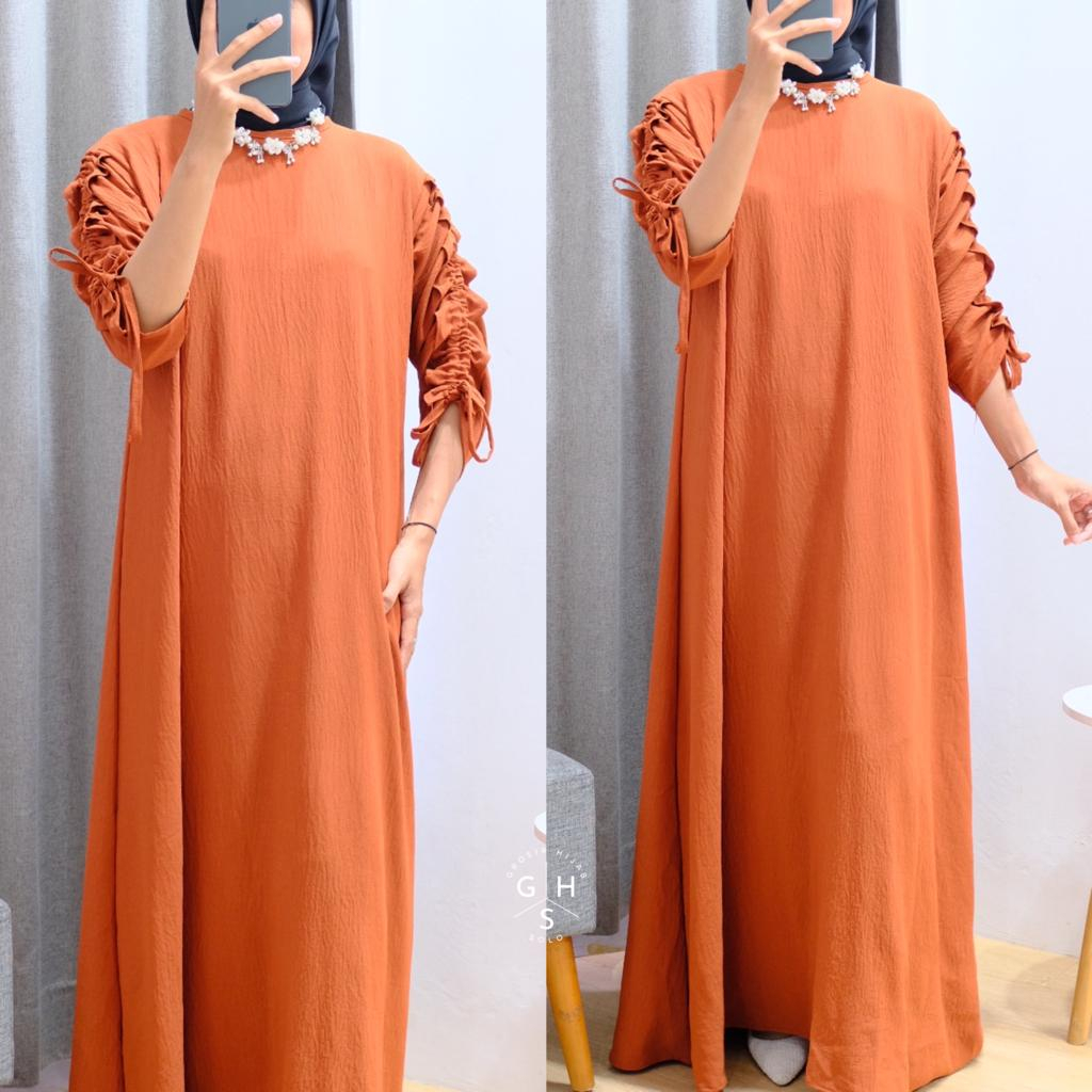 TANIA GAMIS MAXI LENGAN SERUT DRESS ATASAN WANITA CRINCLE AIRFLOW PREMIUM (KJI)