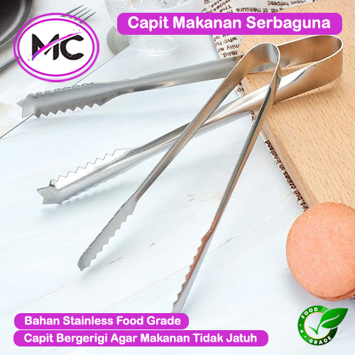 Jepitan Makanan Stainless Steel Capit Es Batu Tongs Pencapit Kue BBQ Serbaguna Anti Slip