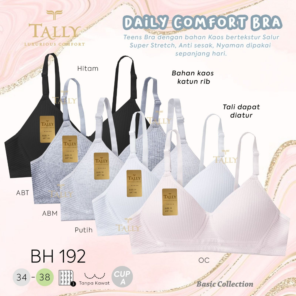 TALLY BRA BH 192 I CUP A I TANPA KAWAT I BUSA TIPIS I KAIT 3 I SIZE 34 - 38