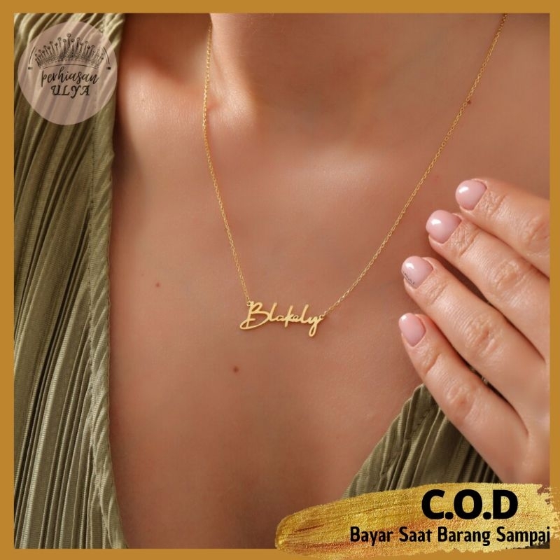 NECKLACE KALUNG TITANIUM LIONTIN LAPIS EMAS CUSTOM UKIR NAMA LOGO INISIAL HURUF TANGAN ASLI FASHION 