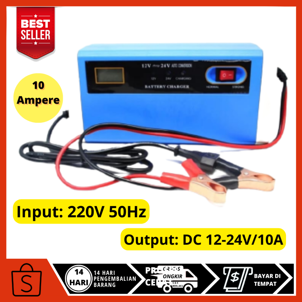 Charger Aki Mobil Motor 10A Casan Charger Accu 12Volt 24Volt 12V 24V Kering Basah Carger Aki 12v 24v