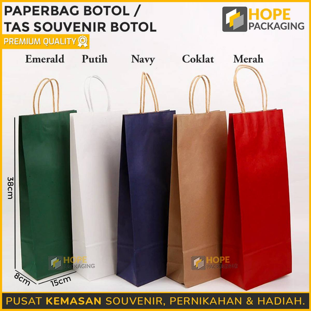 Paperbag Botol Wine / Tas Kertas Size : 38x15x8cm Tas Paperbag Souvernir Botol Minum  Kantong Kertas Warna Warni