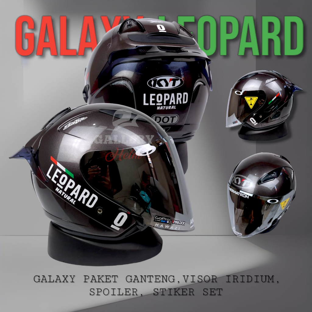 KYT GALAXY FLAT R GUNMETAL PAKET GANTENG LEOPARD | HELM KYT HALF FACE