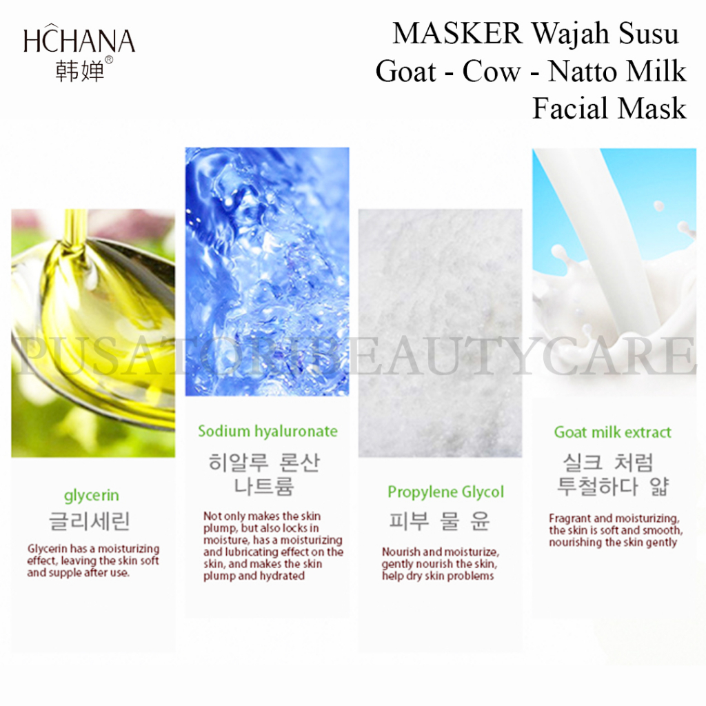 HCHANA/ROREC MASKER Wajah Susu Goat - Cow - Natto Milk Facial Mask