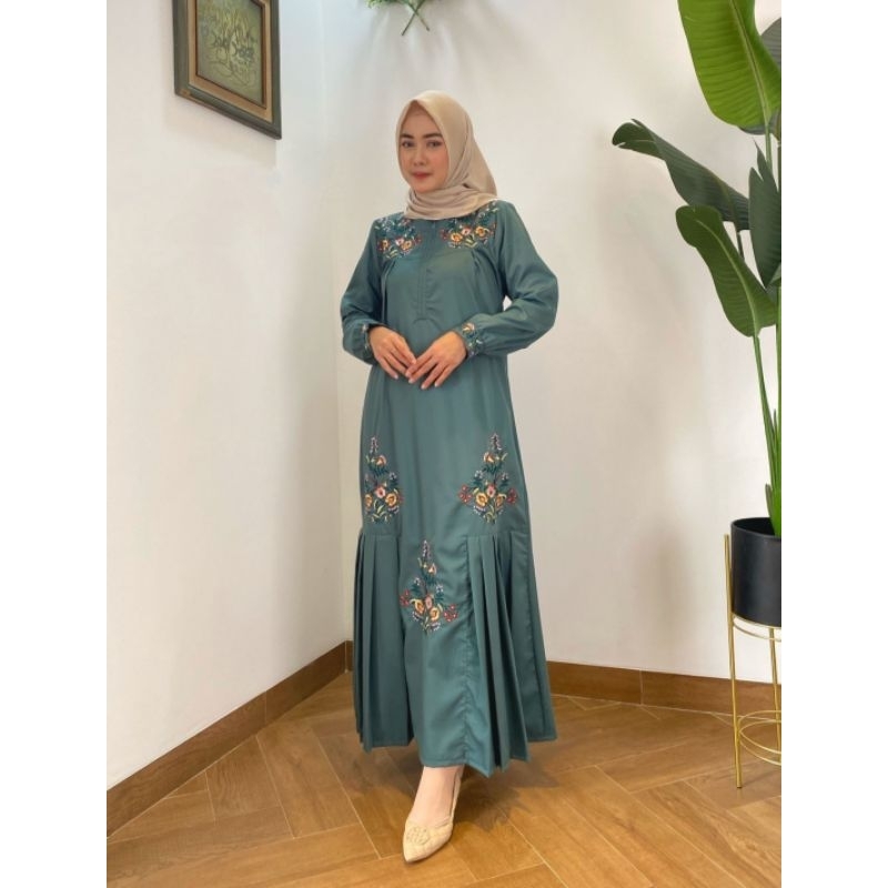 Gamis jumbo najwa bordir bunga katun toyobo premium fashion muslimah terbaru terpopuler