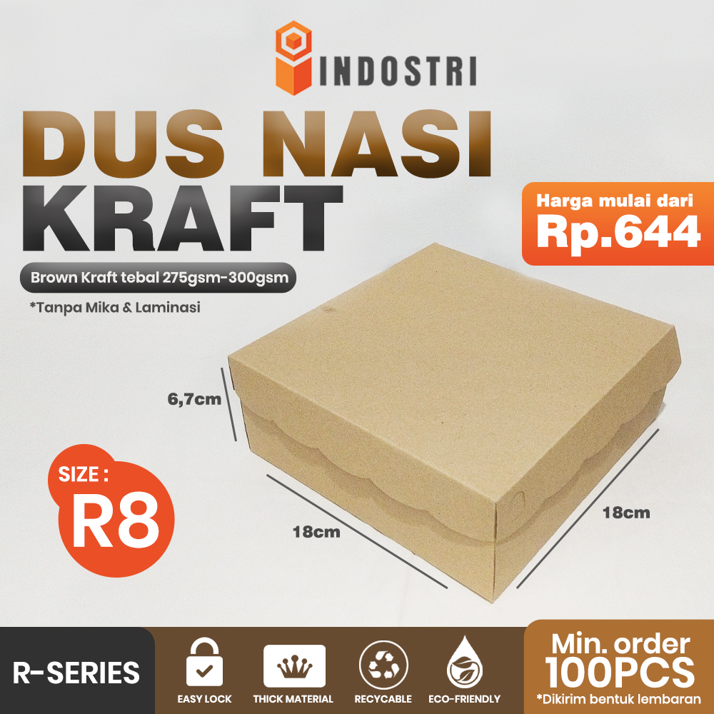 

Dus nasi kraft Kotak Makan Nasi R8 Kraft Cokelat (Ketebalan 300 gram) Finishing Warna Coklat