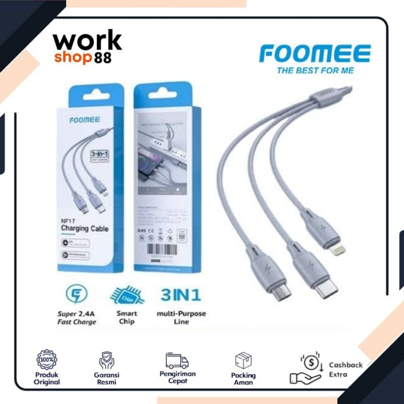Kabel 3in1 Micro Usb Type C Lightning Foomee Nf17 Cable Charger 2a