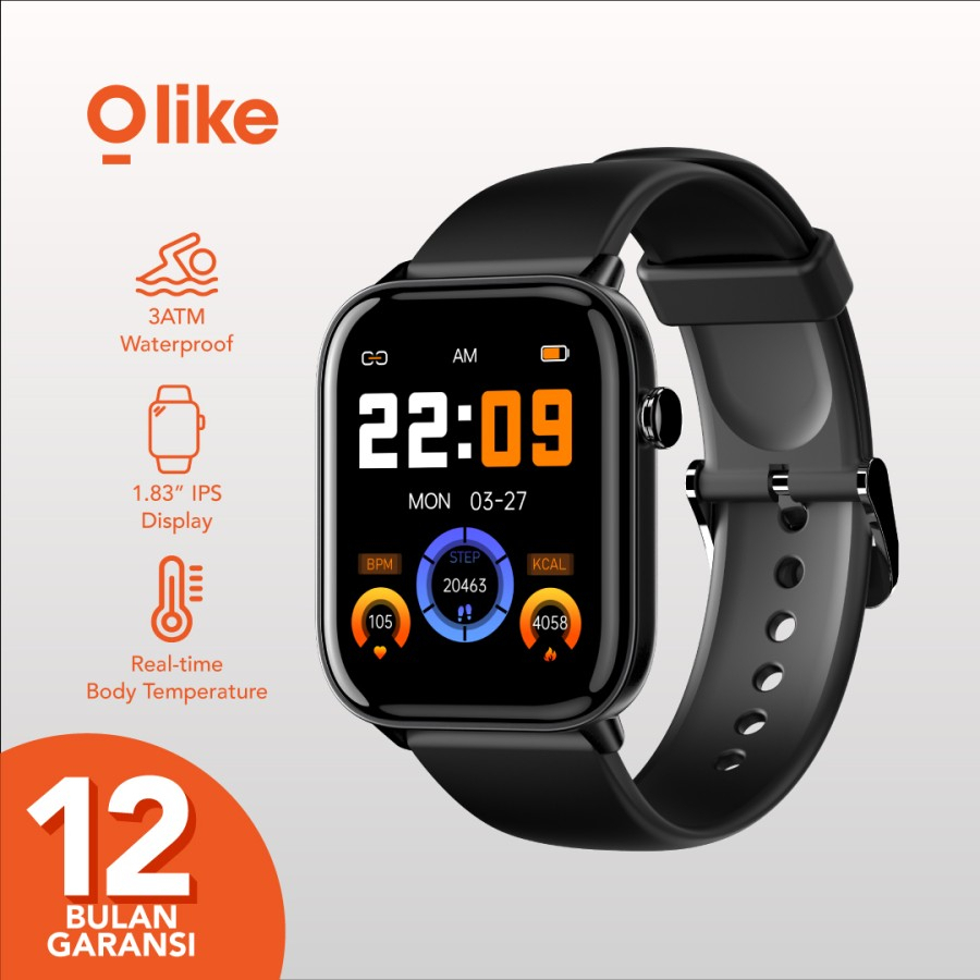 Olike Smartwatch W12S Waterproof Swim Fitnes Tracker 1,83'' Smartwatch OLIKE Jam Tangan Pintar W12S Smartwatch Touchscreen 3ATM Waterproof - W12S Black