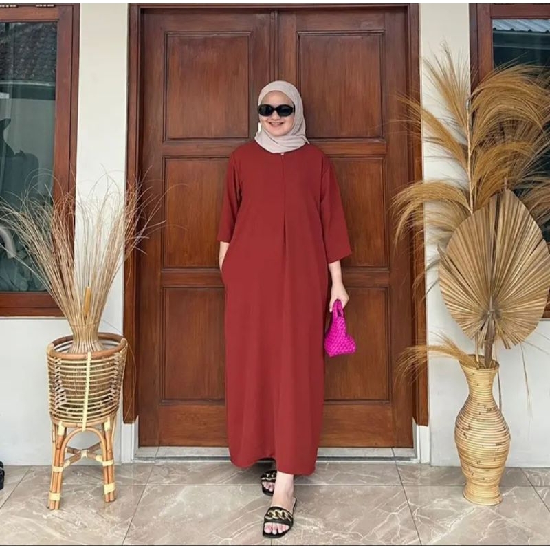 Daster Crinkle Airflow Jumbo Lengan 3/4 Daster Gamis Viral bahan Crinkle Airflow