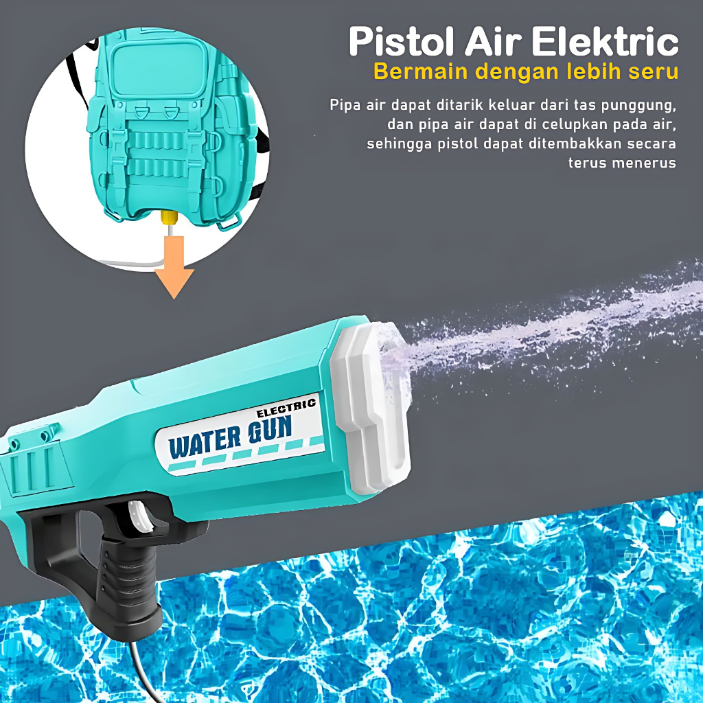 Pistol Air Ransel Elektrik Water Gun Game | Mainan Anak Laki Laki Tembak Tembakan Air | Kado Ultah Anak Cowok