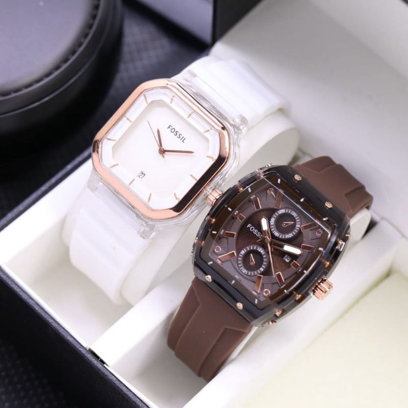 (Cod)Jam Tangan Wanita Paket Hemat Buat Kado Buy1 Get 1 Hp Crono1+Hp Casual Tanggal Aktif Strap Rubber/Karet(Dikirim Jakarta)