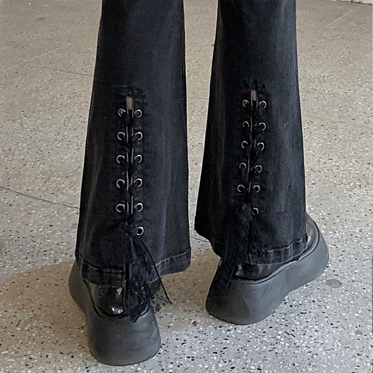 2023 Baru Kelabu hitam Stretch Highwaist Cutbray Celana Jeans Wanita