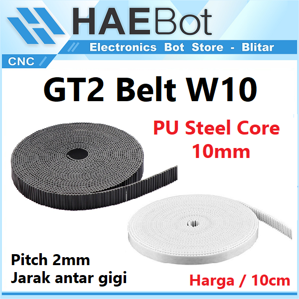 [HAEBOT] GT2 Timing Belt 10mm Rubber PU Steel Core W10 10cm Pitch 2mm CNC 3D Printer Mekanik Karet Rantai Gerak Open Loop Hitam Putih