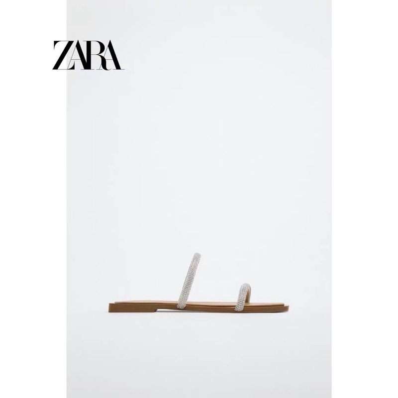 Zara Sandal Wanita Blink Bling Mewah Simple Casual Pesta Cream Silver Diamond Shining Bersinar Ready