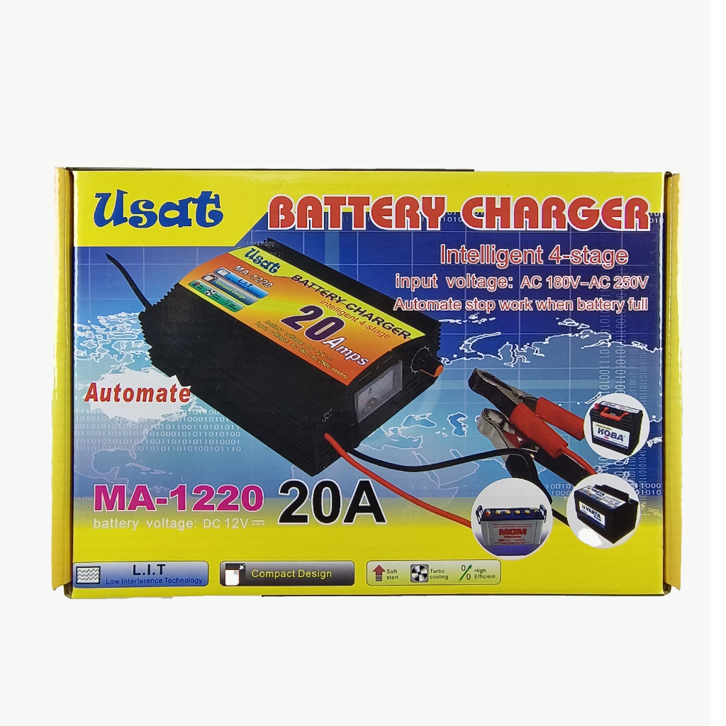 Charger Aki 12v 20a Usat Automatic Stop Battery Full Charger Cas ACCU Motor Mobil MA-1220