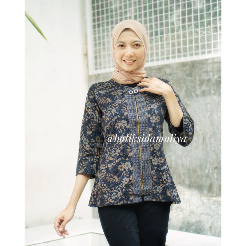 Blouse Batik Premium By Sidamuliya Collection Blus Atasan Blazer Kantor Resleting Depan Eksklusif II