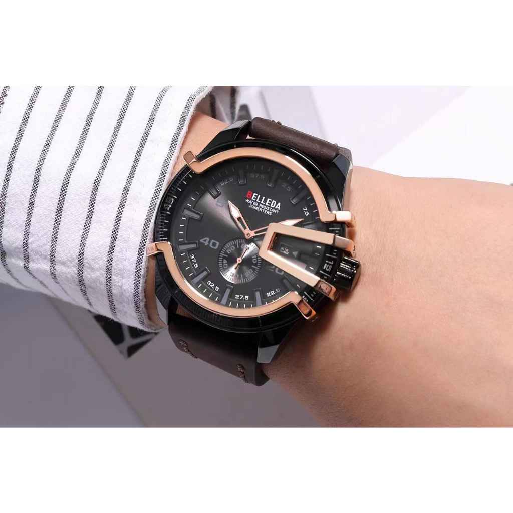 Jam Tangan Kulit Pria BELLEDA 9371 Analog Men's Watch Kasual Tahan Air 30M